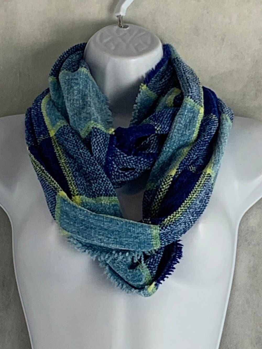 Charter Club Women's Woven Chenille Loop Scarf, Blue Multi Plaid, One Size